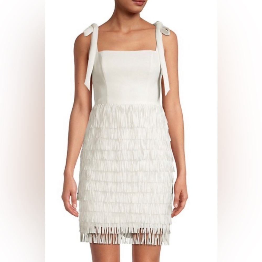 Aidan Aidan mattox crepe & fringe square neck bow strap sleeveless dress size 10